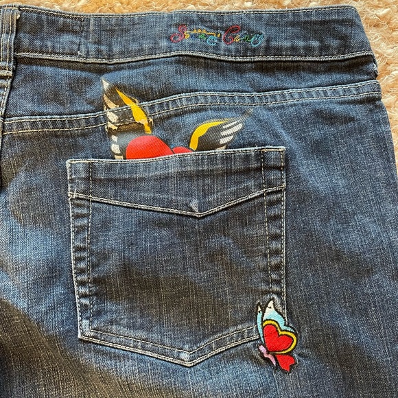 Sour n’ Cream Pants - Sour n’ Cream Blue Denim Bermuda Shorts with Embroidered Patches